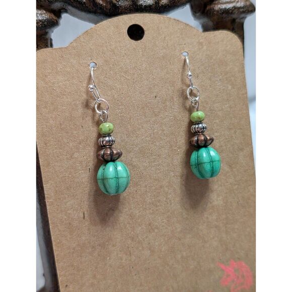 Beaded Teal Pumpkin Stack Earrings - Picture 2 of 4